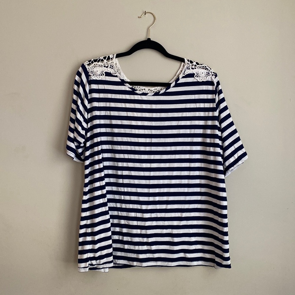 DressBarn Striped Shirt with Lace 2X